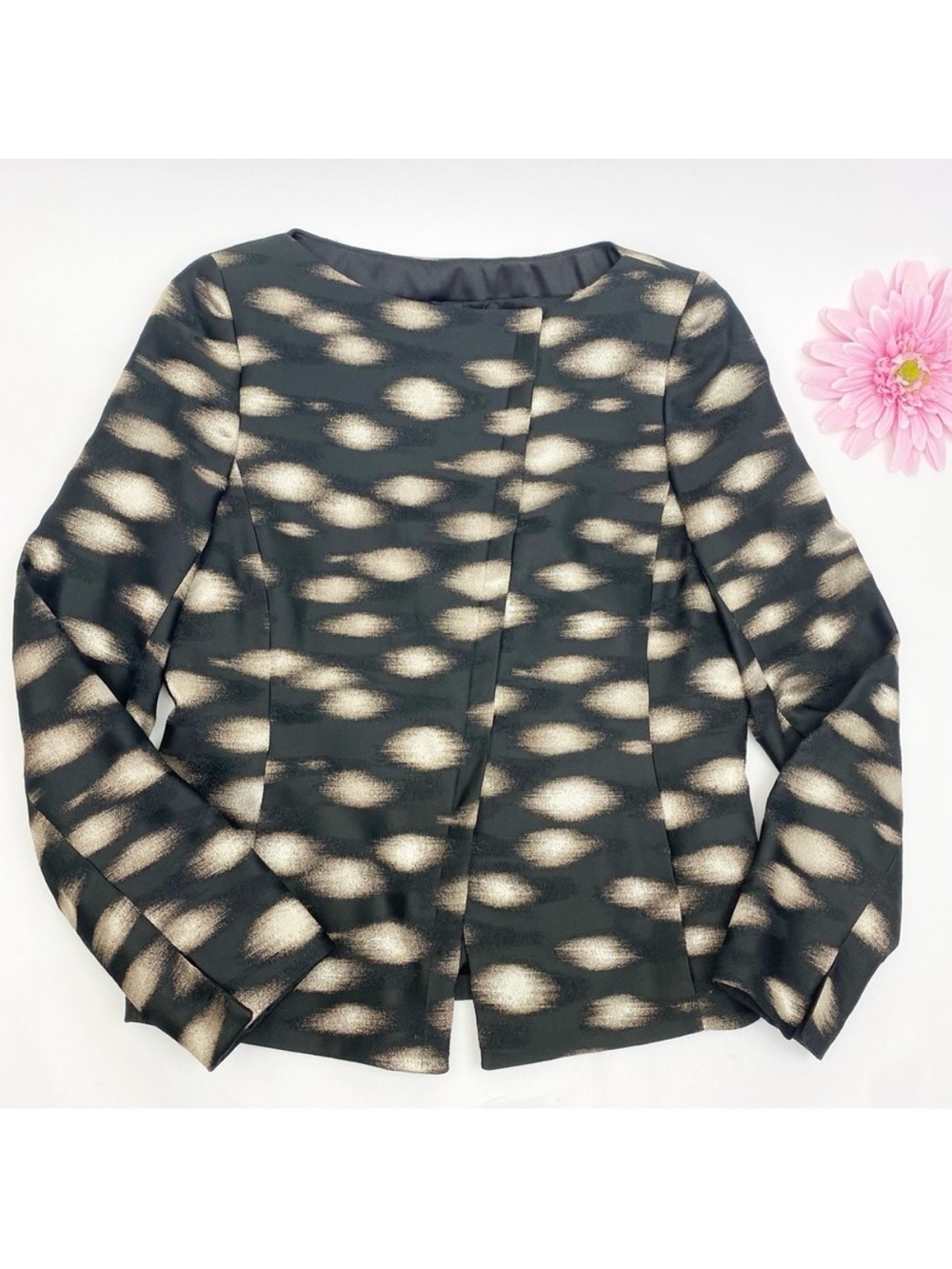 AKRIS Cotton Blend Full Zip Blazer Jacket Metallic Printed Luxury Art To Wear